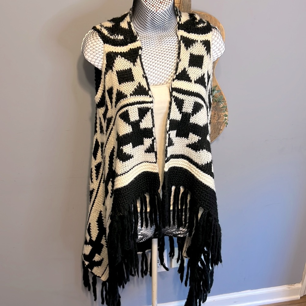 Boho Knit hi low cardigan sweater with fringe by forever 21 s/m